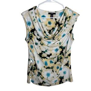 Alfani Blouse Women's Small Cowl Neck Cap Sleeve Printed Colorful Shirt